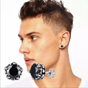 New Stainless Steel Black Diamond Stud Earrings
